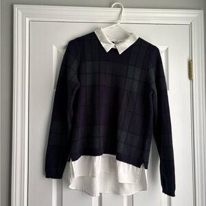 Tahari Navy Sweater with White Scalloped Collar